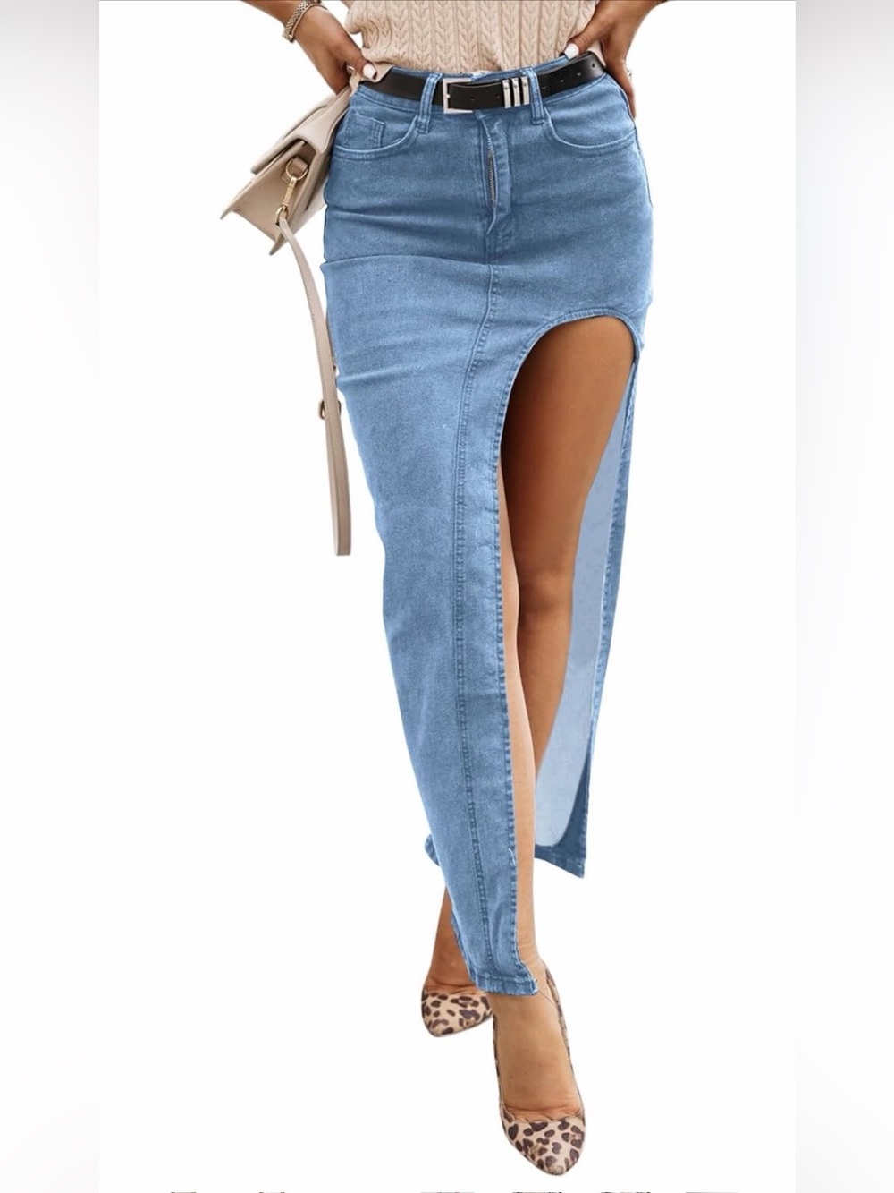 Wenrine High Waist Denim Skirt Split Zip Up Small Jean Skirt w- Pockets NWT